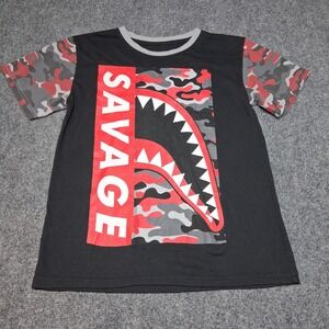 Fresh Laundry - Graphic "SAVAGE" T-Shirt Youth Large Red and Gray Camouflage
